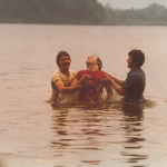 terry haynes & dennis wright  baptizing at crab orchard lake, carbondale il 1982